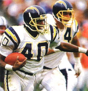 A Pro Bowler is 1986 he had 80 catches as a Chargers running back - that ranked 6th best in the league.  