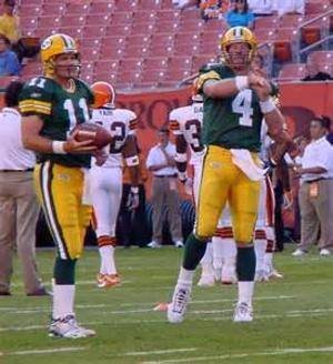 Billy Joe Tolliver ended his 9 year NFL trying out for the Green Bay Packers. Here he is with Bret Favre during the 2001 Preseason