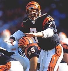 Left-handed quarterback that played 14 years in the NFL, passed for almost 38,000 and 247 touchdowns. 4 Pro Bowls (3 as a Bengal and 1 as a Jet). In 1988 was named All Pro and NFL MVP.