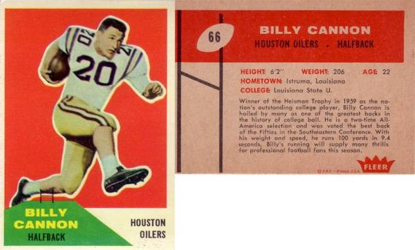 Billy Cannon 1960 Fleer Football Card