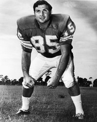 13th round draft pick of the Boston Patriots in 1963 from Notre Dame. Played 14 years between the Patriots and the Miami Dolphins - won 2 Super Bowls with the Dolphins.  Named to the AFL All-Star team 6 times and the NFL Pro Bowl twice. Inducted into the Hall of Fame in 2001.