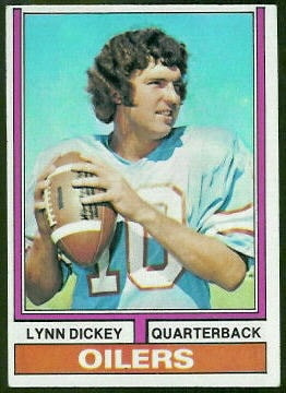 Mostly known for his time with the Green Bay Packers, Dickey was actually a third round pick of the Houston Oilers in 1971. He spent 4 seasons there. This is his 1974 Topps Card.