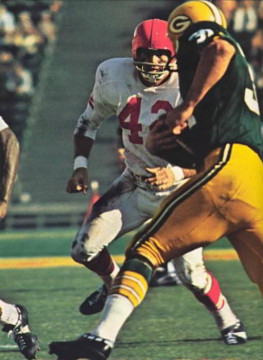 Former team mates in college at LSU, Johnny Robinson of the Kansas City Chiefs and Jim Taylor of the Packers meet up in Pro Football's first ever Super Bowl in 1967. The result was a resounding victory for Green Bay.