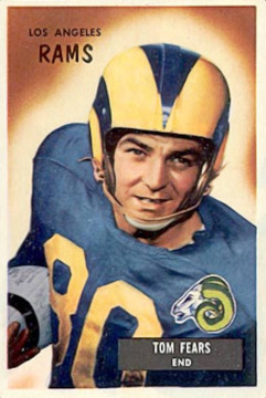 His 1955 Bowman Card. It was his 8th year in the league and while his numbers may have appeared modest compared to previous seasons he still led the Rams in receiving as well as ranking #3 in the NFL for catches. His totals for the season were 44 catches, 569 yards and 2 touchdowns.