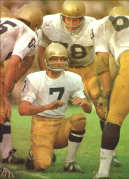 The Washington Redskins quarterback shown here as a quarterback during his sophomore year at Notre Dame. This picture comes from 1968 when he filled in for an injured Terry Hanratty and the Fighting Irish played top ranked USC to a 21-21 tie. 