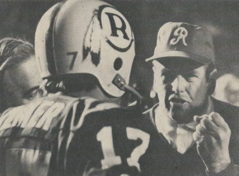 Head Coach George Allen makes his thoughts known to newly acquired Redskins quarterback Billy Kilmer in 1971. 