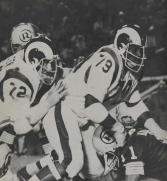 Phil Olsen (#72) and Coy Bacon (#79) of the LA Rams in the early 1970s.