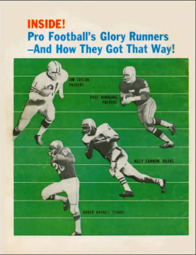 Some of the the Big Name Runners of the 1962 NFL season featured on the back cover of Charlie Conerly's 1962 All Pro Football magazine - the NFL's Jim Taylor & Paul Hornung along with Abner Haynes & Billy Cannon of the AFL.