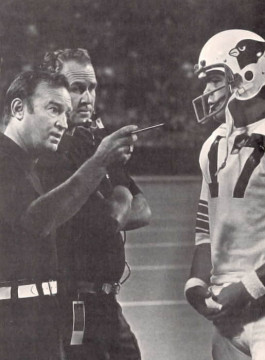 Cardinals QB Jim Hart with coaches Don Coryell and Jim Hanifan on the sidelines