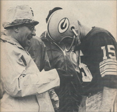 Vince Lombardi with Bart Starr on the Packers sidelines