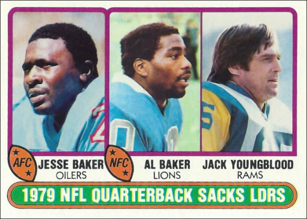 Jack Youngblood 1980 Topps Card with the NFL Quarterback Sack Leaders from the 1979 Season