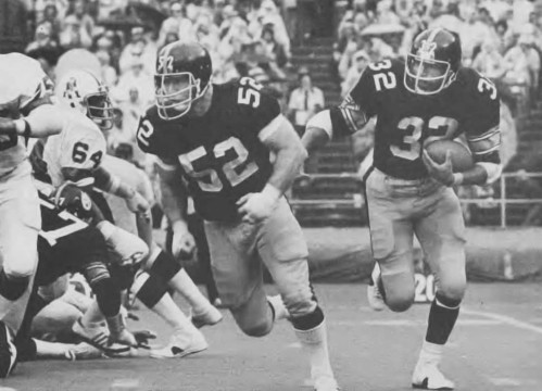 Just two of the many standout players the Pittsburgh Steelers had on their roster that won 4 Super Bowls in the 1970s - Hall of Fame Center Mike Webster and Hall of Fame fullback Franco Harris.