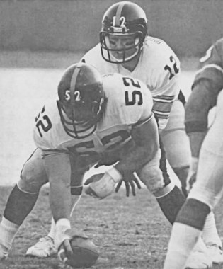 Mike Webster and Terry Bradshaw of the Pittsburgh Steelers