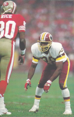Darrell Green lines up against Jerry Rice