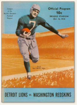 Lions star from the 1930s - Dutch Clark on the cover of a 1938 Lions/Redskins game program.