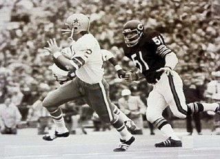 Bears linebacker gives chase the Cowboys QB Roger Staubach