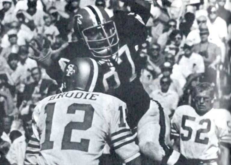 Claude Humphrey of the Atlanta Falcons Rushing John Brodieof the San Francisco 49ers