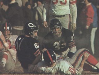 Bill George & Larry Morris with YA Tittle 1963 Bears- Giants NFL Title Game