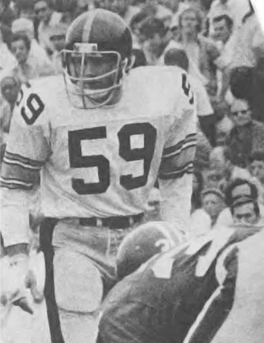 A black and white picture of Pittsburgh Steelers Hall of Fame linebacker Jack Ham.