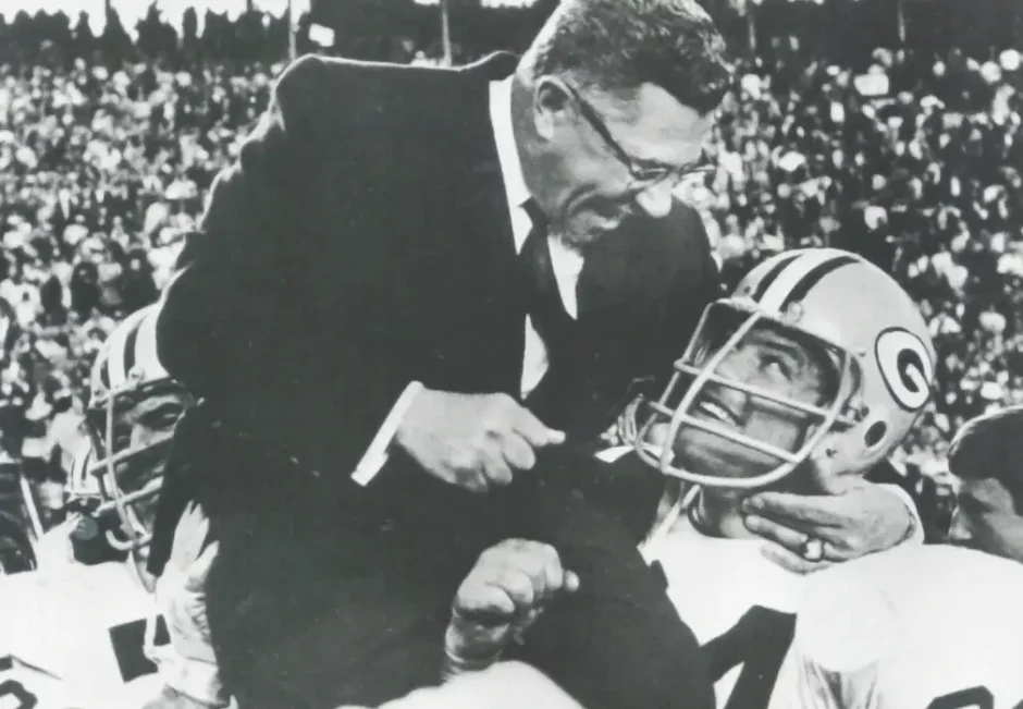 Vince Lombardi id lifted up on Jerry Kramer's shoulders after the Packers Super Bowl II victory in 1968.