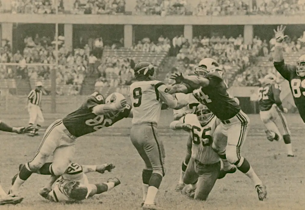 The St. Louis Defense Pressures Sonny Jurgensen in 1966