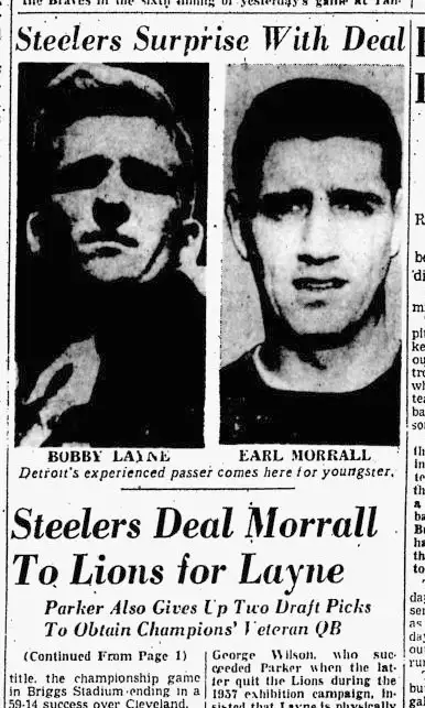 Bobby Layne/ Earl Morrall Trade Deal in 1958