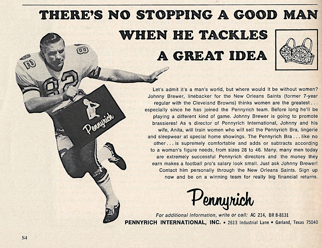 Johnny Brewer New Orleans Saints, on a Bra Ad
