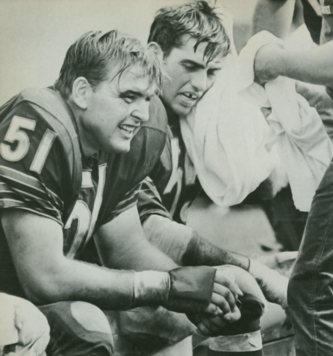 2 Legends of Chicago Bears History - Hall of Famer Dick Butkus and 14-year Bear Veteran Doug Buffone. Word is this photo is from the 1968 NFL season.