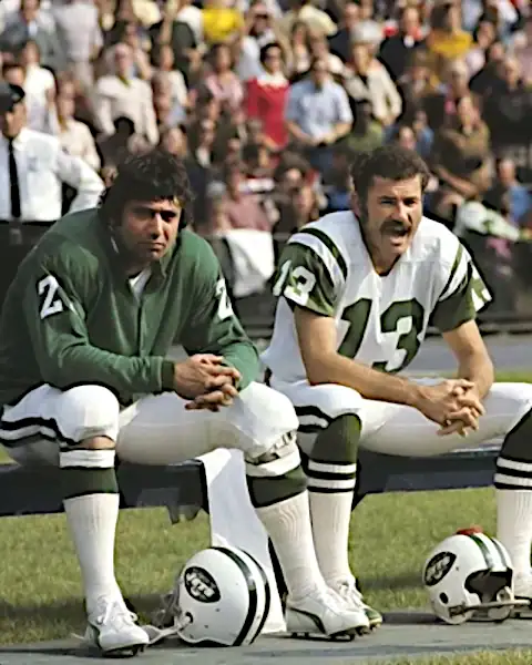 Two of the stars of the Jets of the Late 60s - Hall of Famers Joe Namath and Don Maynard.