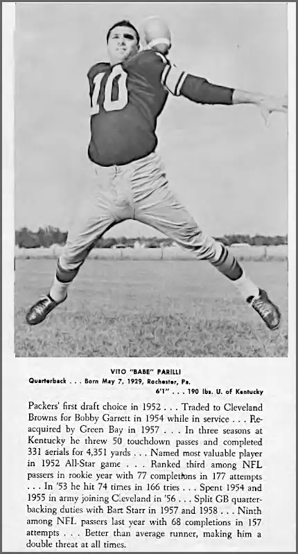 Vito "Babe" Parilli Green Bay Packers Quarterback