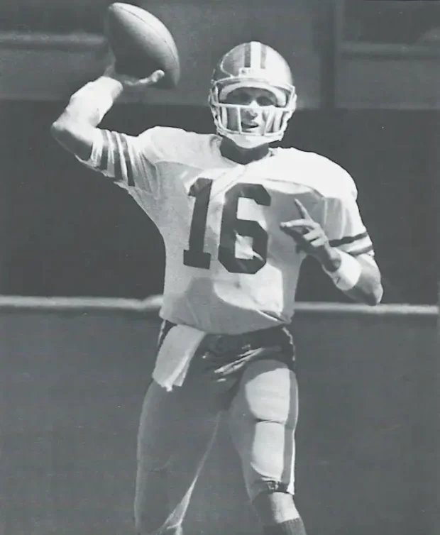 Vintage photo of San Francisco 49er quarterback Joe Montana.