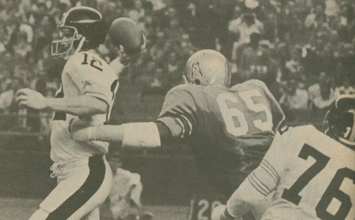 Rookie Terry Bradshaw Under Pressure From Elvin Bethea of the Houston Oilers in 1970 NFL