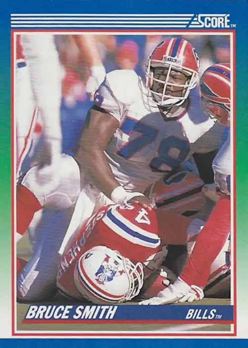 Bills Hall of Famer Bruce Smith on his 1990 Score Card. Voted the 1990 AP Defensive Player of the Year after posting 19 sacks and 101 tackles. Made his 4th Pro Bowl and 4th All Pro Team.