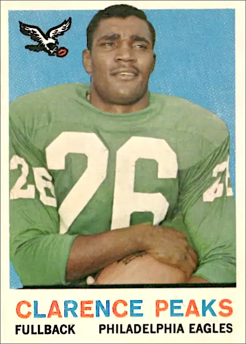Clarence Peaks and his 1959 Topps card - rushed for 451 yards and 3 touchdowns
