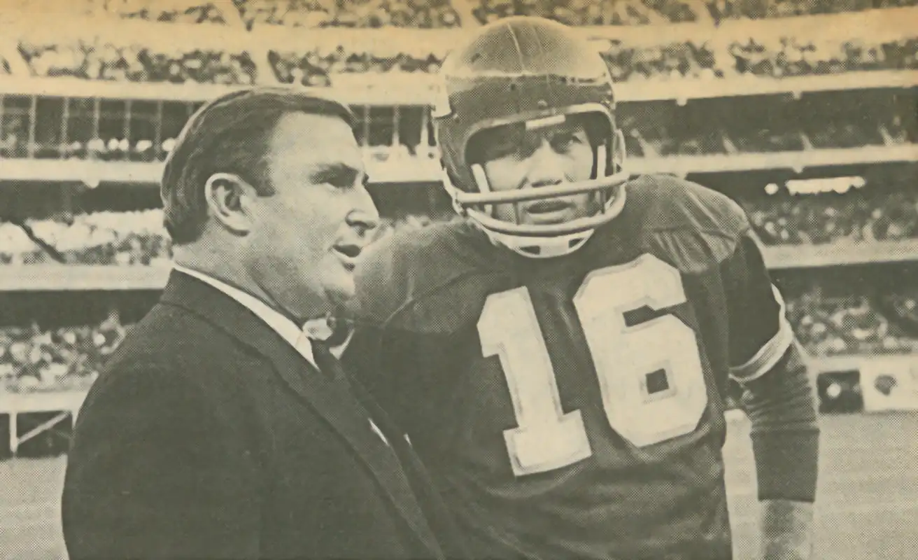 Hank Stram Talking to Len Dawson - Classic Kansas City Chiefs Sideline Shot