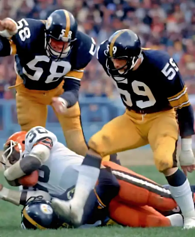 Steelers Mike Wagner, Jack Lambert & Jack Ham Take Down Browns Ball Carrier Cleo Miller