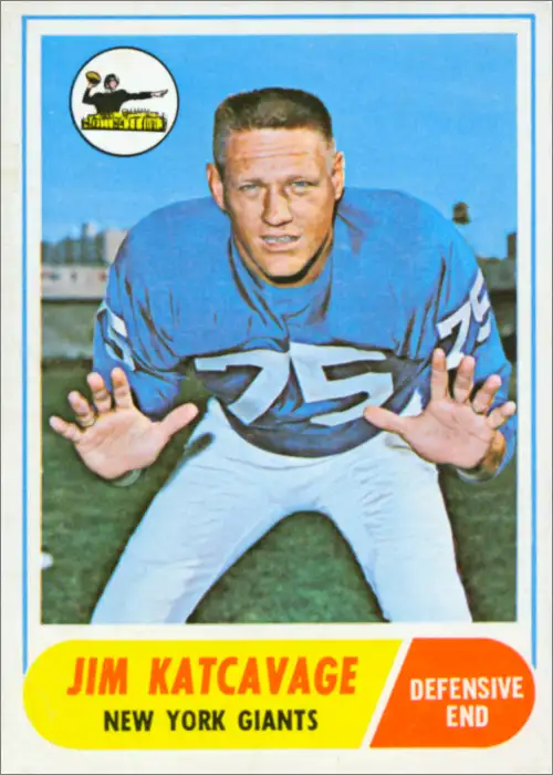 Jim Katcavage and his 1968 Topps card. It was his last season of a 13-year career. Started all 14 games.