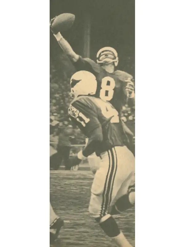 Cardinals Hall of Famer Larry Wilson makes one of his patented interceptions. In one game Wilson played with casts on both hands and recorded a pick.
