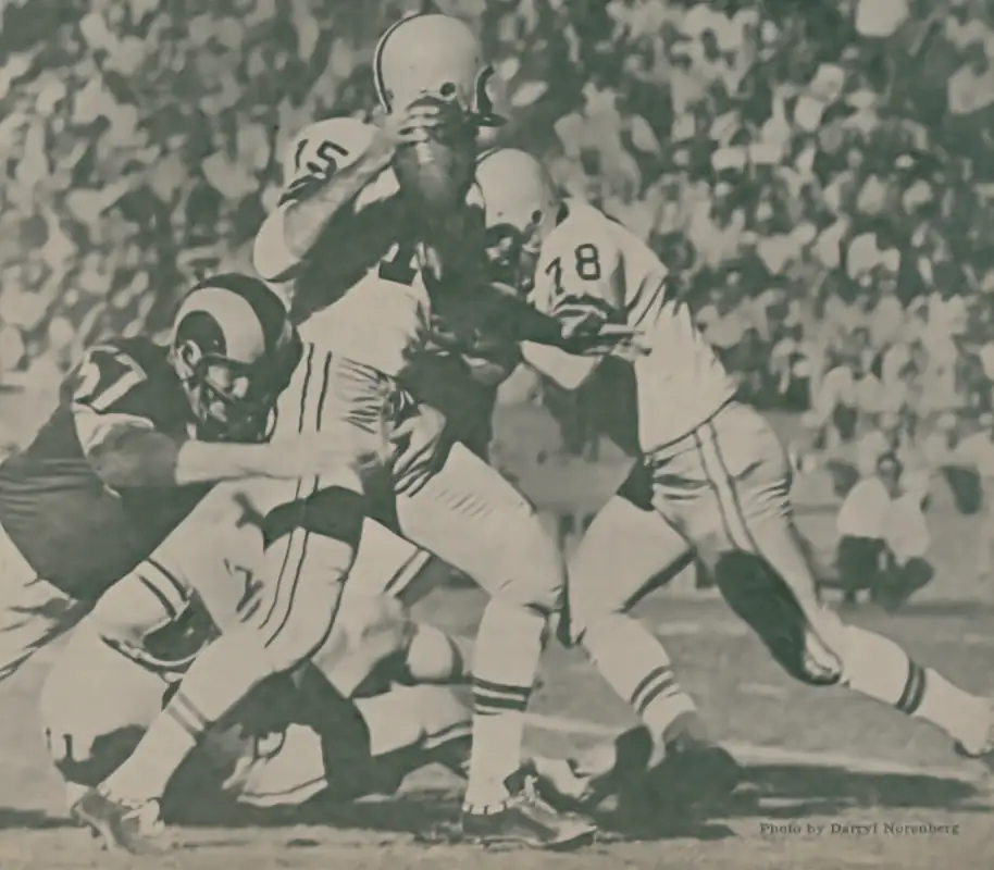 Bart Starr Under Rams Defense Rush in 1959
