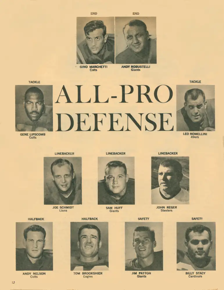 Dell Magazine 1960 NFL All Pro Defensive Team