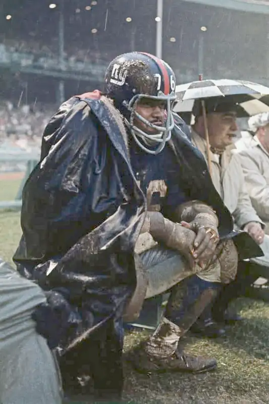 A Wet & Muddy Rosey Grier on the New York Giants Sideline
